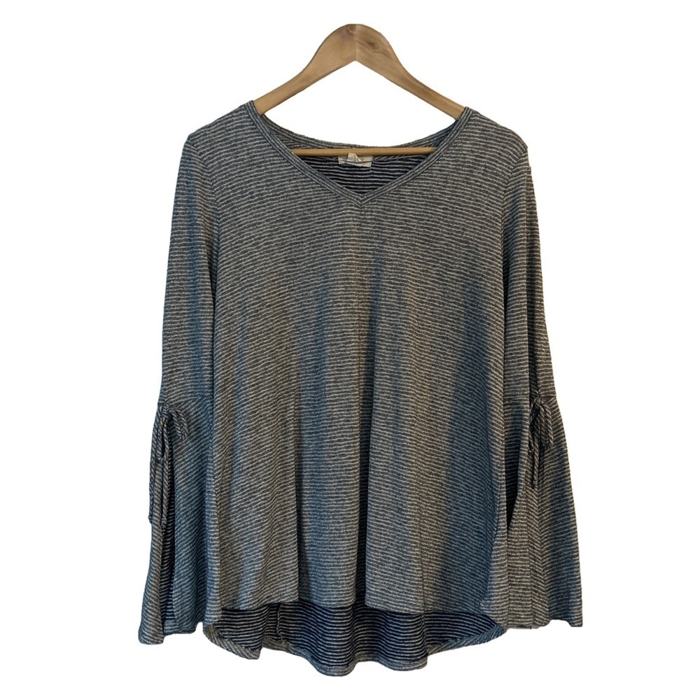 Style & Co blue & white striped long sleeve top with bell sleeves size M